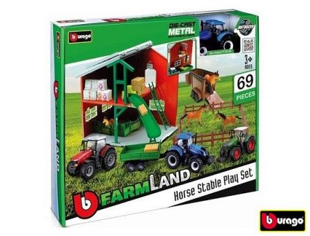 Bburago Farmland Koňské stáje s traktorem