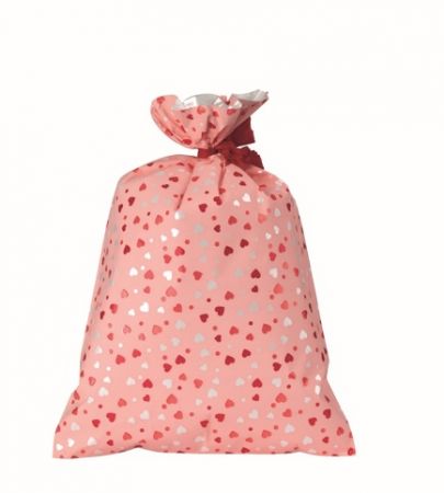 Sáček celofan 16x25 cm Srdíčka růžový