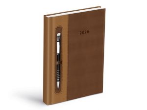 Diář 2026 D801 PU dark brown/beige - na propisku s gumkou