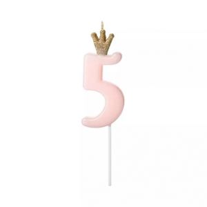 ALBI Svíčka dortová růžová s korunkou číslo 5