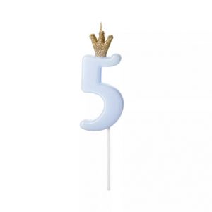 ALBI Svíčka dortová modrá s korunkou číslo 5