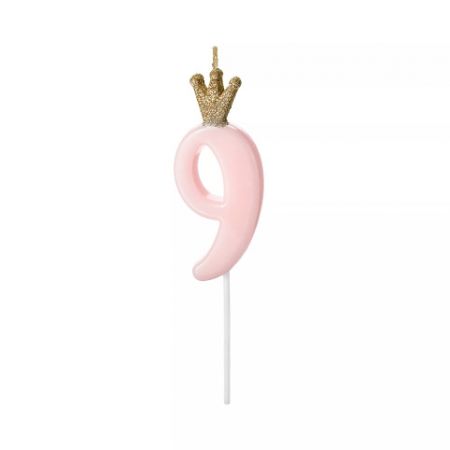 ALBI Svíčka dortová růžová s korunkou číslo 9
