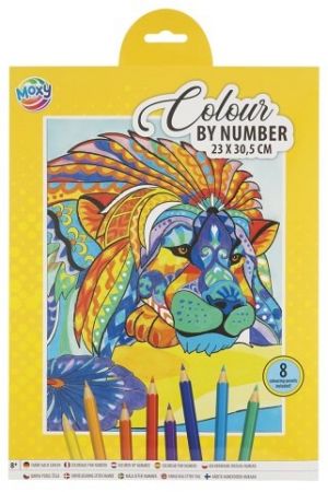 Kreativní set malování podle čísel + 8 pastelek 23x30,5 cm lev