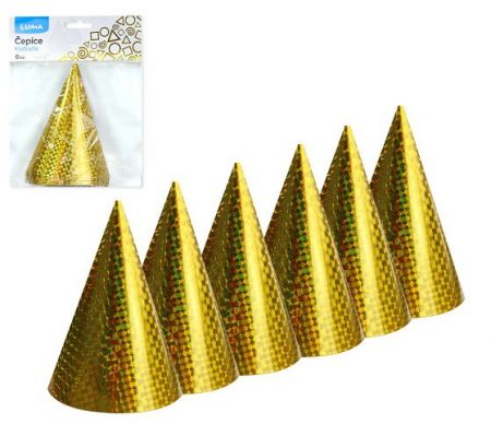 Čepice 15cm 6ks LASER zlatá LUMA