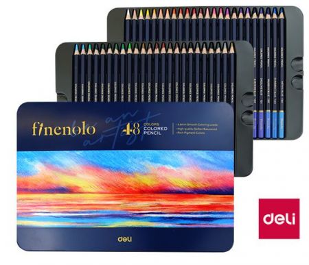 Pastelky šestihranné 48 barev kovové pouzdro FINENOLO DELI EC122-48