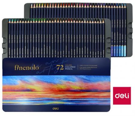 Pastelky šestihranné 72 barev kovové pouzdro FINENOLO DELI EC122-72