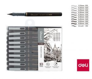 Popisovač DELI liner 10ks černý Dmast EC393