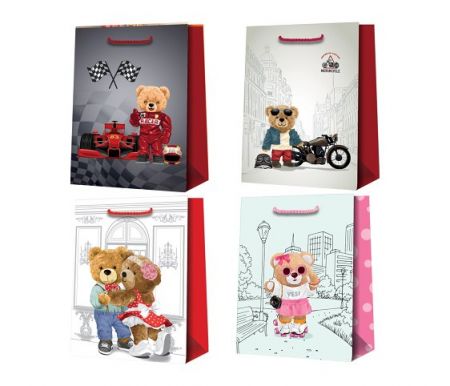 Taška dárková 18 x 23 x 10cm MEDVĚD mix