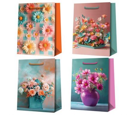 Taška dárková 26,5 x 32,5 x 13,5cm KVĚTY mix