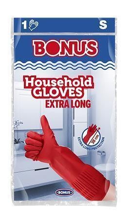 Gumové rukavice pro domácnost, červená, latexové, extra dlouhé, 38 cm, vel. S, BONUS B043