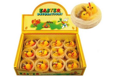 Kuřátka plyšová ve světlém hnízdě 6 cm, 12ks