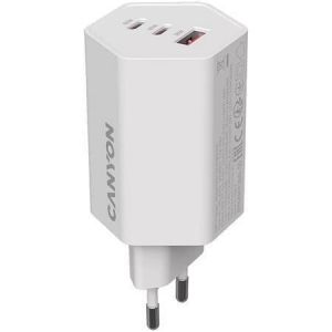 Nástěnná nabíječka "Hexagon 65", bílá, 1x USB-A, 2x USB-C, 65W, CANYON CND-CHAHEX65W