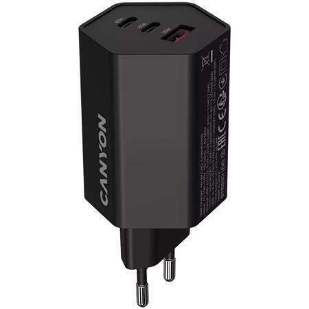 Nástěnná nabíječka &quot;Hexagon 65&quot;, černá, 1x USB-A, 2x USB-C, 65W, CANYON CND-CHAHEX65B