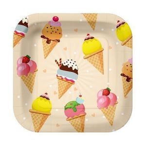 Talíř, zmrzlinový vzor, papír, 23 cm, 6 ks/balení, PPS1001600