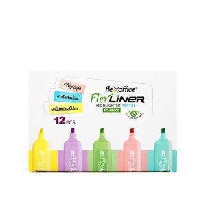 Zvýrazňovač "Flexliner", 12 pastelových barev, sada, 1-5 mm, FLEXOFFICE OW-0031