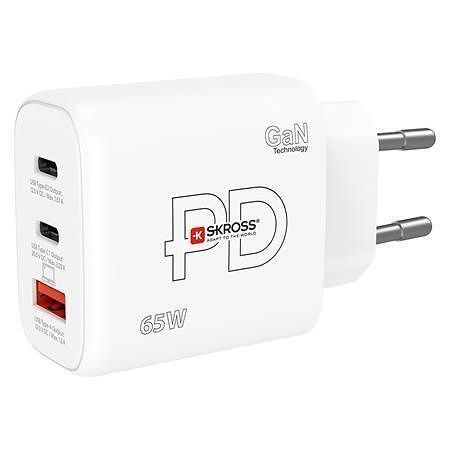 Nabíjecí adaptér, bílá, 1x USB-A / 2x USB-C PD, 65W, GaN, SKROSS SKCH001065WPDEUCN