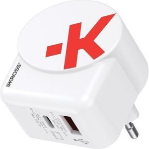 Nabíjecí adaptér, bílá, 1x USB-A / 1x USB-C PD, 65W, kabel USB-C, GaN, SKROSS 1.302425