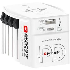 Cestovní adaptér, bílá, 1x USB-A / 1x USB-C PD, 65W, kabel USB-C, SKROSS 1.302976
