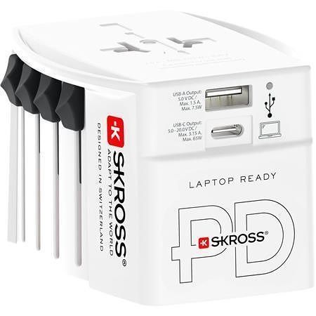 Cestovní adaptér, bílá, 1x USB-A / 1x USB-C PD, 65W, kabel USB-C, SKROSS 1.302976