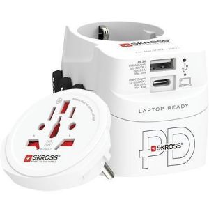 Cestovní adaptér, bílá, 1x USB-A / 1x USB-C PD, 45W, kabel USB-C, SKROSS 1.302474
