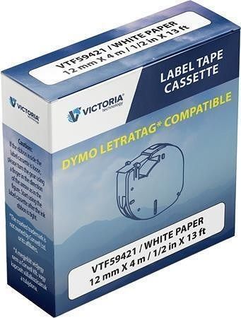 Páska, bílá, 12 mm x 4 m, papír, VICTORIA TECHNOLOGY