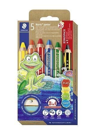 Pastelky "Noris junior 140", 5 různých barev, + grafitová tužka a ořezávátko, sada, šestih