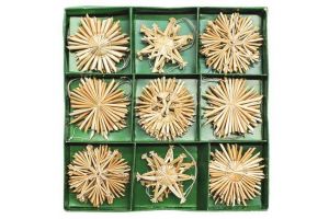 Slaměné ozdoby v krabičce cca 7cm 27ks