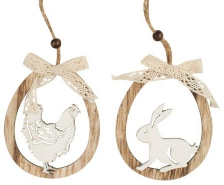 Oválek k zavěšení dřevěný slepička,zajíc 11 cm