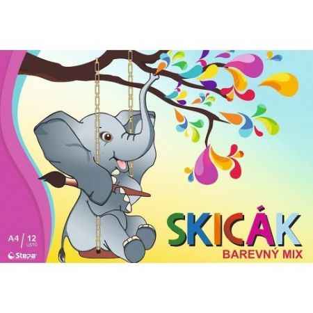Skicák A4/12listů barevný mix, STEPA