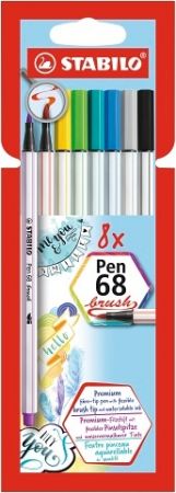 STABILO Prémiový vláknový fix s flexibilním štětcovým hrotem - Pen 68 brush - 8 ks sada - 