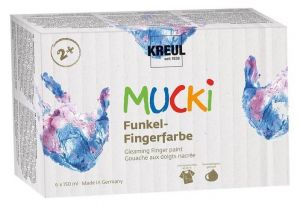Sada prstových barev třpytivé, "MUCKI", 6 barev, 6x150ml, KREUL