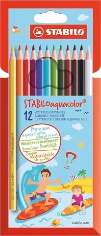 STABILO Akvarelové pastelky - aquacolor - 12 ks sada - 12 různých barev
