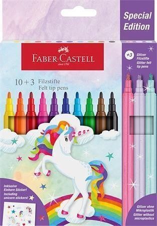 Fixy "Unicorn", 10 barev + 3 třpytivé fixy, FABER-CASTELL 554213