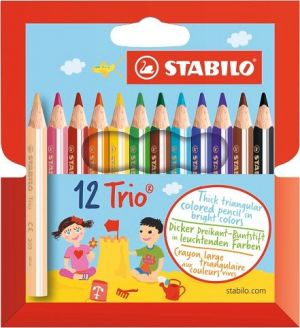 STABILO Trojhranné pastelky - Trio silná krátká - 12 ks sada - 12 různých barev