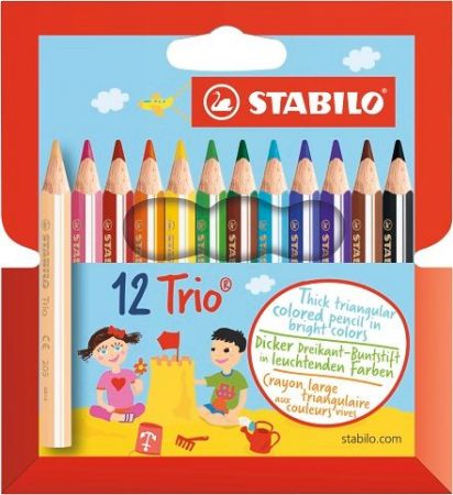 STABILO Trojhranné pastelky - Trio silná krátká - 12 ks sada - 12 různých barev