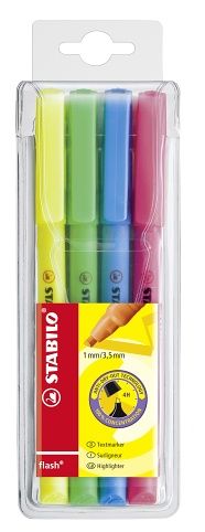 STABILO Zvýrazňovač - flash - 4 ks sada - žlutá, zelená, modrá, růžová