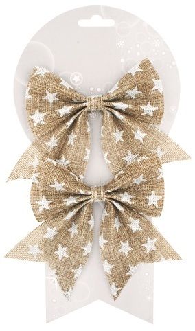 Mašle jutová 14 cm, 2 ks s hvězdičkami