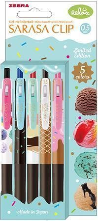 Gelové pero "Sarasa Clip Ice Cream", 5 různých barev, 0,33 mm, stiskací mechanismus, ZEBRA