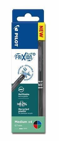 Roller &quot;Frixion Ball +&quot;, 4 barvy, sada, 0,35 mm, vymazatelný, stiskací mechanismus, PILOT 