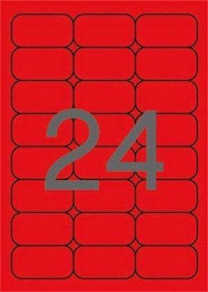 Etikety, zaoblené rohy, fluorescentní červená, 64x33,9 mm, 480 ks/bal., APLI