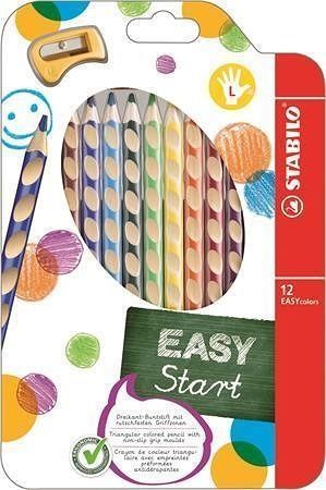 Barevná pastelka &quot;Easycolours&quot;, HB, trojhranná, pro leváky, 12ks/bal., STABILO