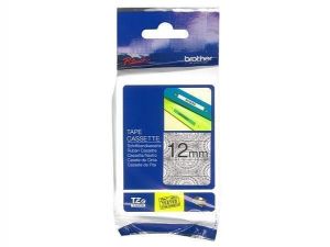 Páska "Tze", stříbrný vzor s černým potiskem, 12 mm x 4 m, BROTHER