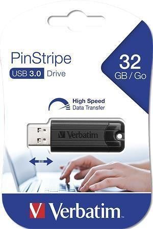 32GB USB Flash disk "PinStripe", USB 3.0, VERBATIM, černý