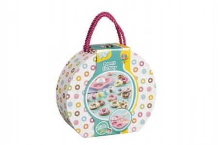 Sada na výrobu donutů "Továrna na donuty" hmota s doplňky v kartonovém kufříku 21,5x19,5x7