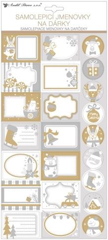 Samolepící jmenovky na dárky s glitry 18x40cm 23ks