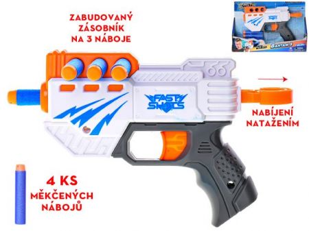 Pistole 20cm se zásobníkem pěnových nábojů 4ks 8+ v krabičce