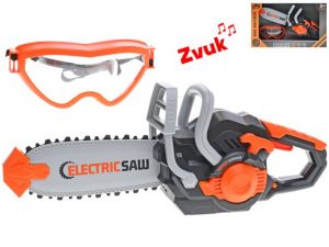 Pila elektrická 34cm na baterie se zvukem + ochranné brýle 14,5cm v krabičce