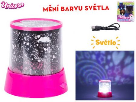Unicorn lampička/projektor 12cm 360° na baterie se světlem měnící barvu v krabičce