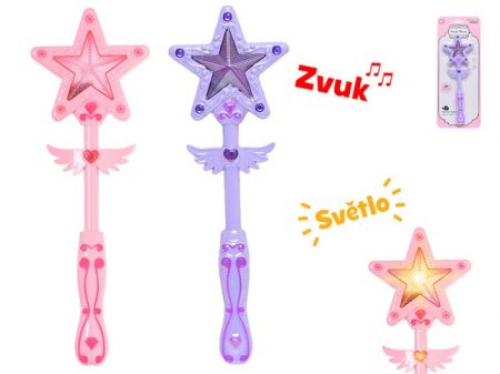 Hůlka kouzelná 32,5cm na baterie se světlem a zvukem 2barvy na kartě