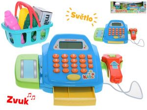 Registrační pokladna 26x14,5cm na baterie se světlem a zvukem s doplňky v krabičce